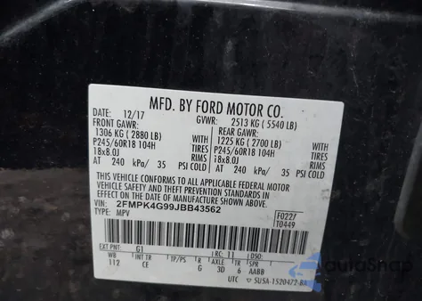 2018 Ford Edge Se z USA, uszkodzony, nr VIN 2FMPK4G99JBB43562
